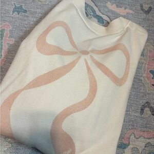Aerie Cream Sweatshirt with Pink Bow Design